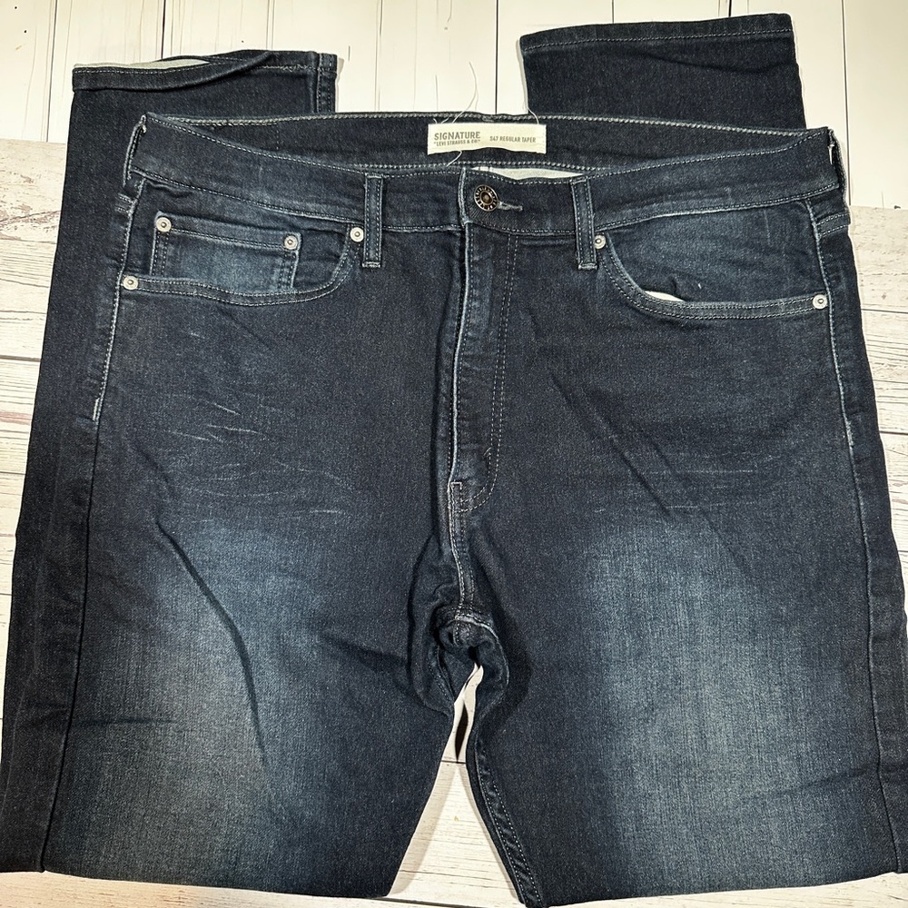 Mens Signature Levi Strauss & Co Jeans Blue Washed 547 Regular Taper 36x32